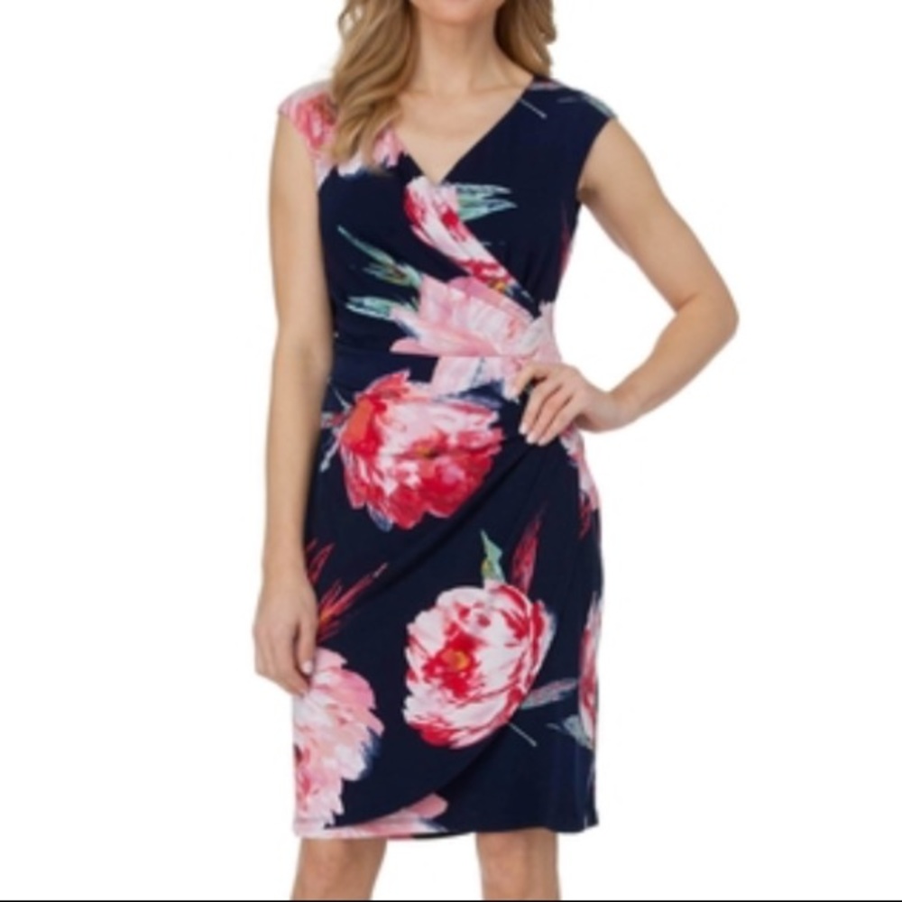 Ronni Nicole Sleeveless Floral Navy Fit and Flare  Dress